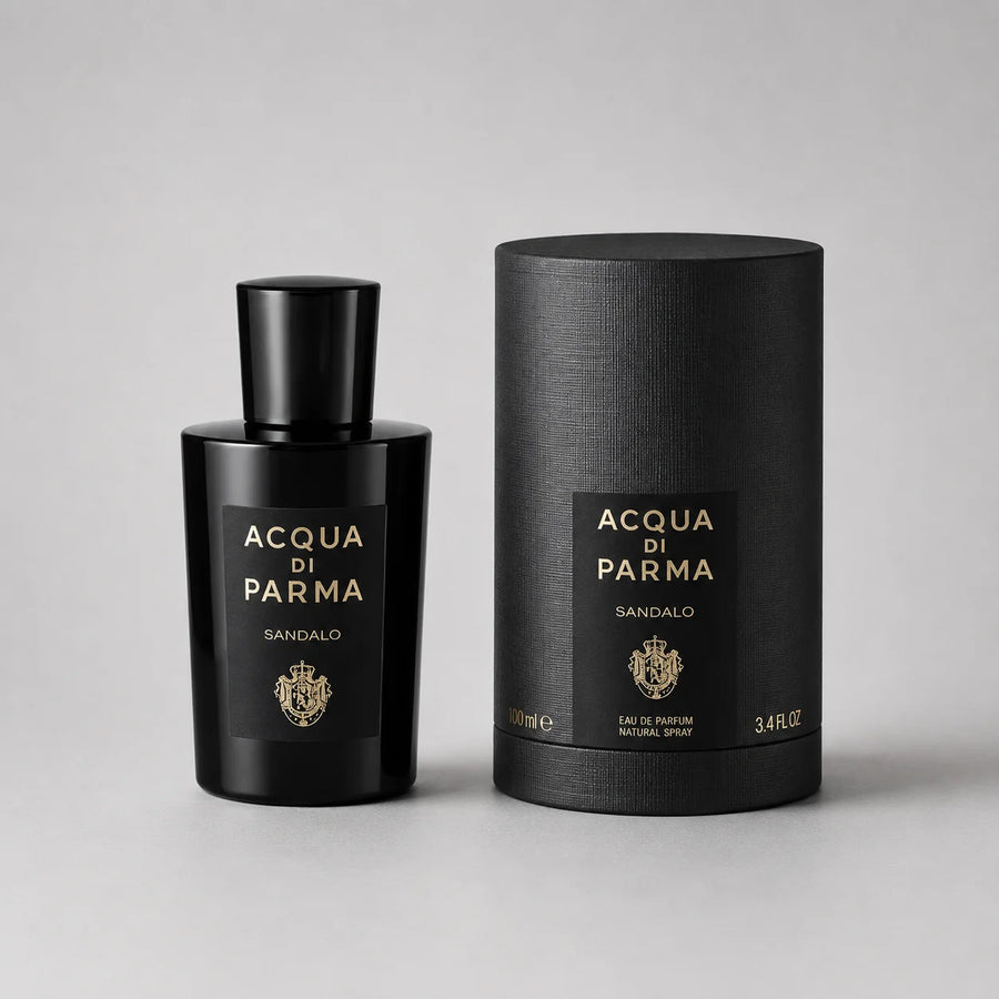 Acqua di Parma Sandalo EDP 20ml Unisex – bottle beside its black cylinder box