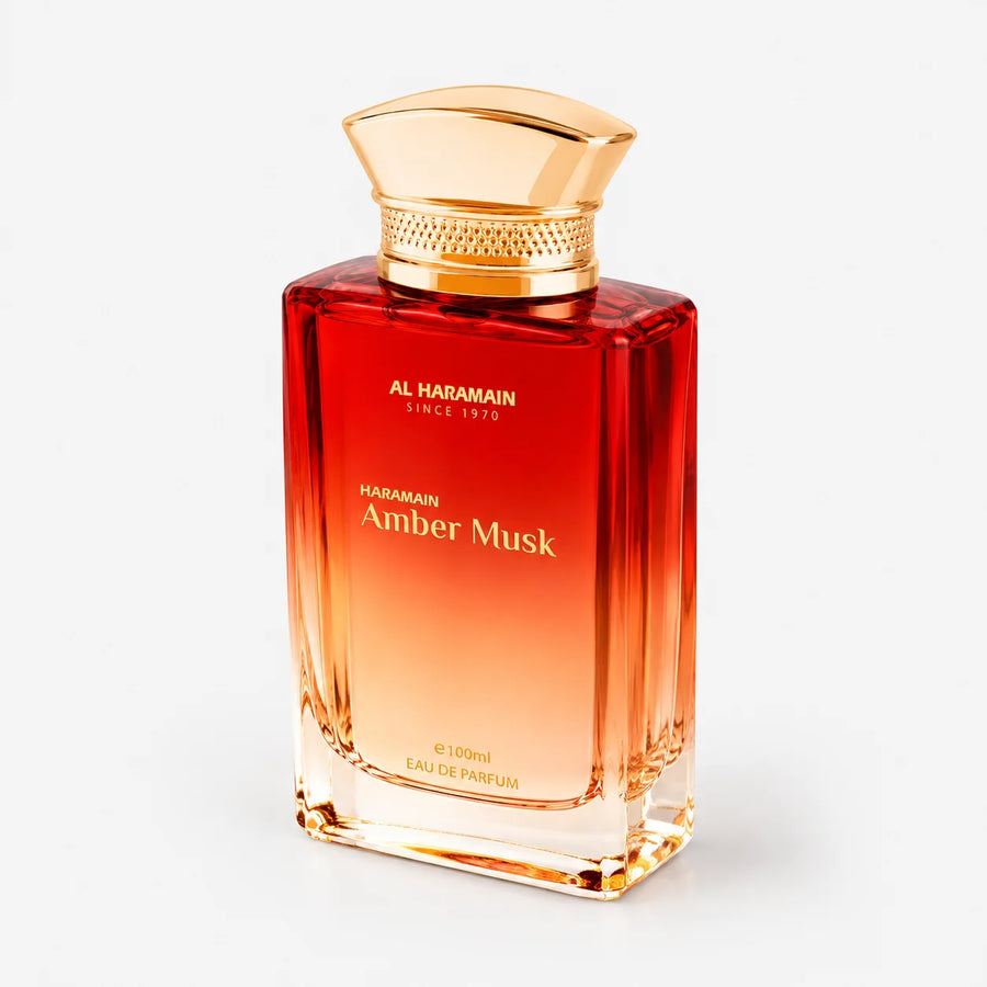 Al Haramain Amber Musk Eau de Parfum 100ml – bottle at an angle on a white background