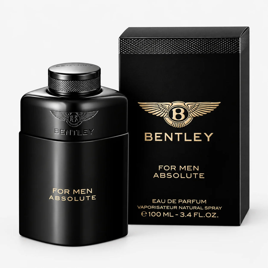Bentley For Men Absolute Eau de Parfum 100ml – bottle beside its black and gold box