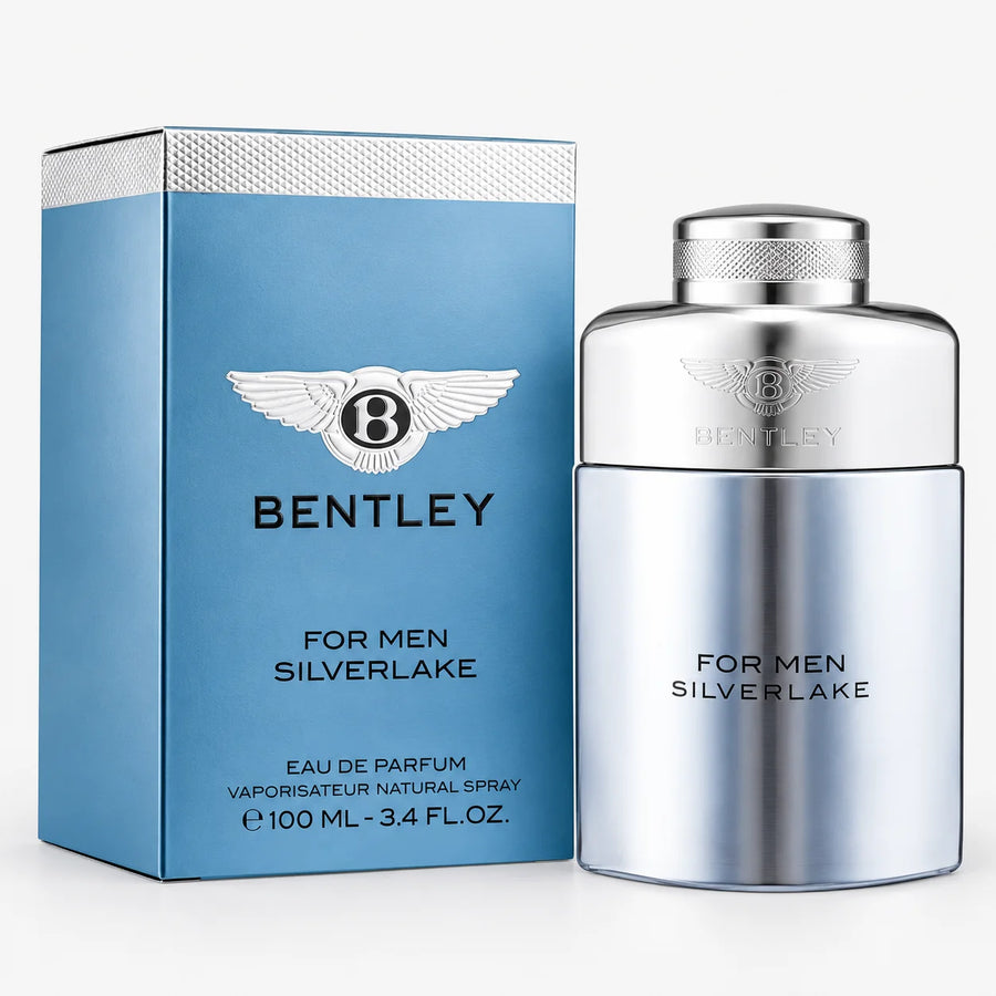 Bentley For Men Silverlake Eau de Parfum 100ml – bottle beside its light blue box