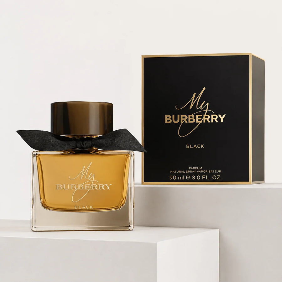 Burberry My Burberry Black Parfum 90ml – bottle beside its black 90 ml box