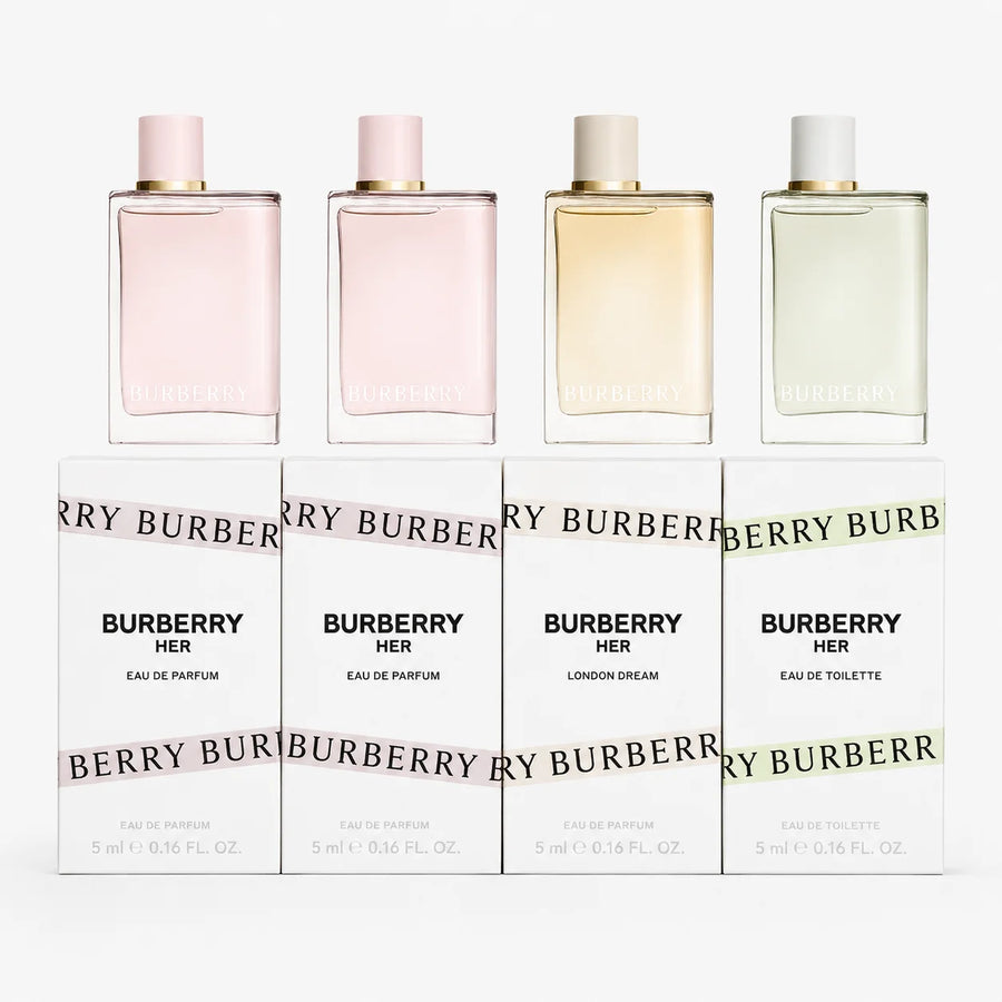 Burberry Women’s Miniature Perfume Set 4x5ml – four miniatures with their white boxes