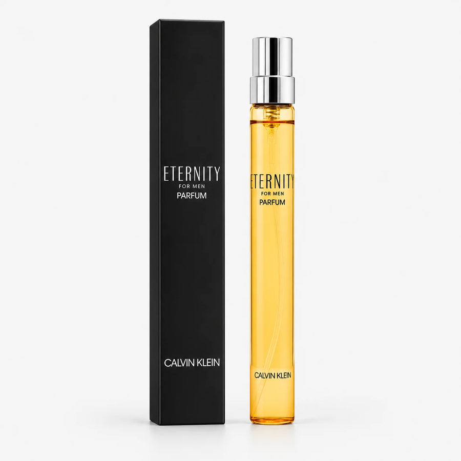 Calvin Klein Eternity Parfum 10ml Miniature – travel spray beside its black box