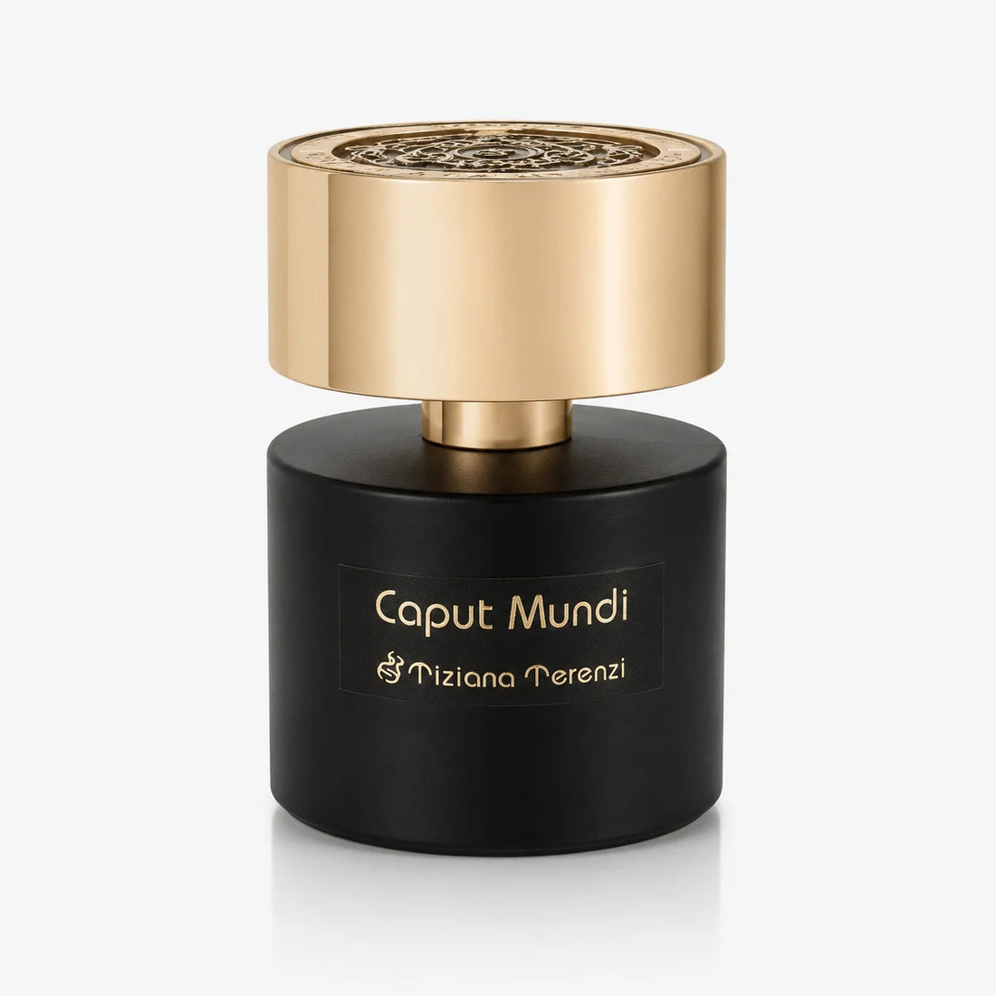 Caput Mundi Extrait de Parfum 100ml – black bottle with gold cap, front view