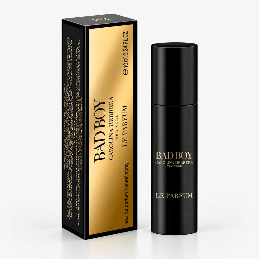 Carolina Herrera Bad Boy Le Parfum Eau de Parfum 10ml – travel spray beside its gold box