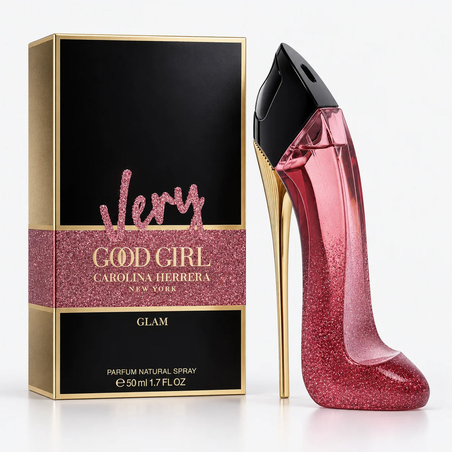 Carolina Herrera Very Good Girl Glam Parfum 50ml – bottle beside its black box