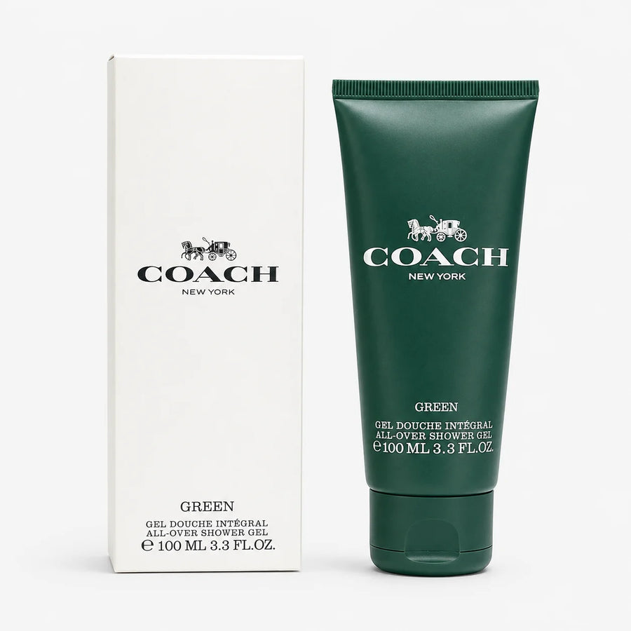 Coach Green Shower Gel 100ml – tube beside its white box