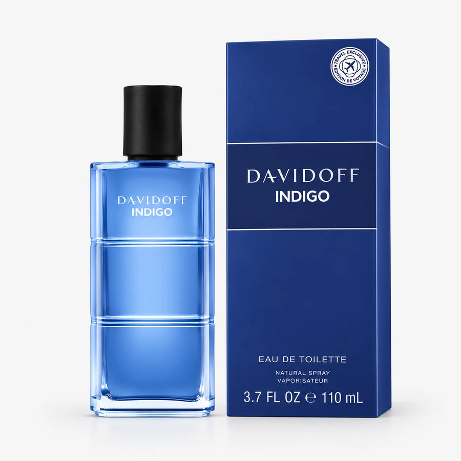 Davidoff Indigo Eau de Toilette 110ml – bottle beside its blue box