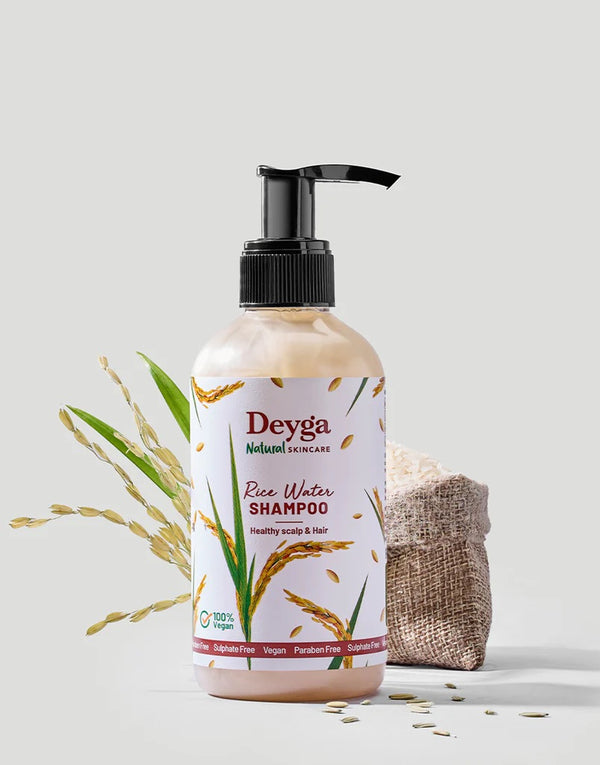 Deyga Rice Water Shampoo – pump bottle with rice grains