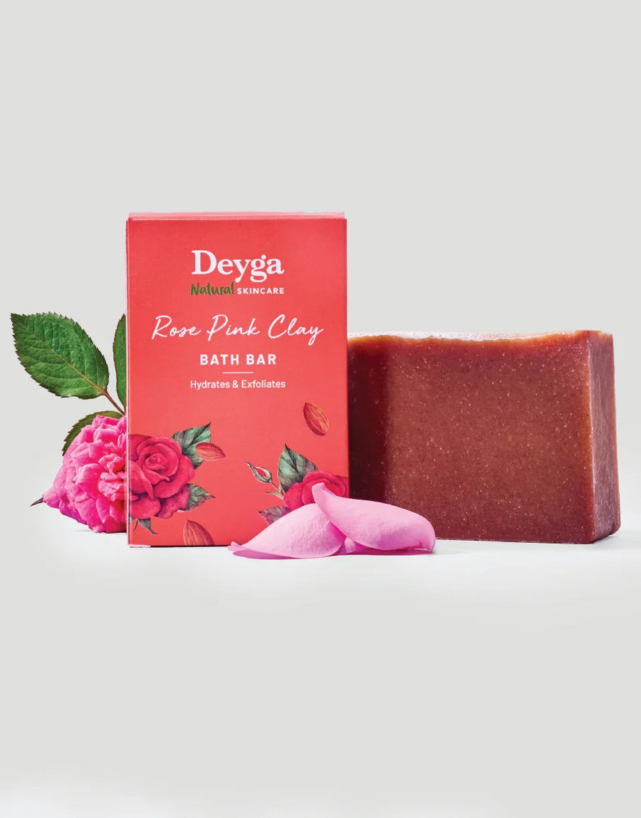 Deyga Rose Pink Clay Bath Bar 100G – bar with box and rose