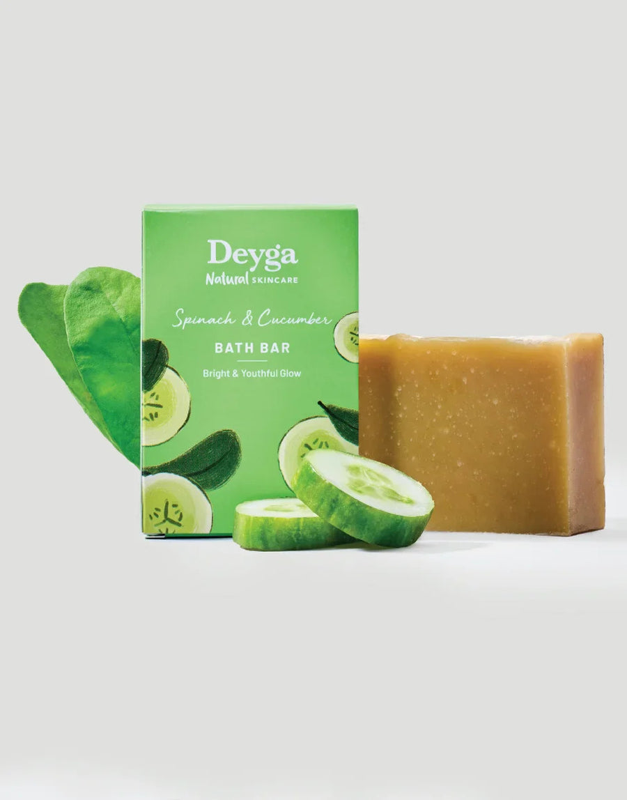 Deyga Spinach & Cucumber Bath Bar 100G – bar with box, cucumber and spinach