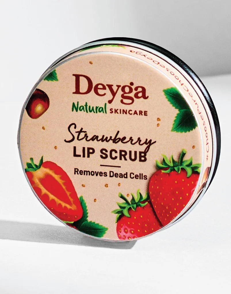 Deyga Strawberry Lip Scrub 16g – tin with fresh strawberries