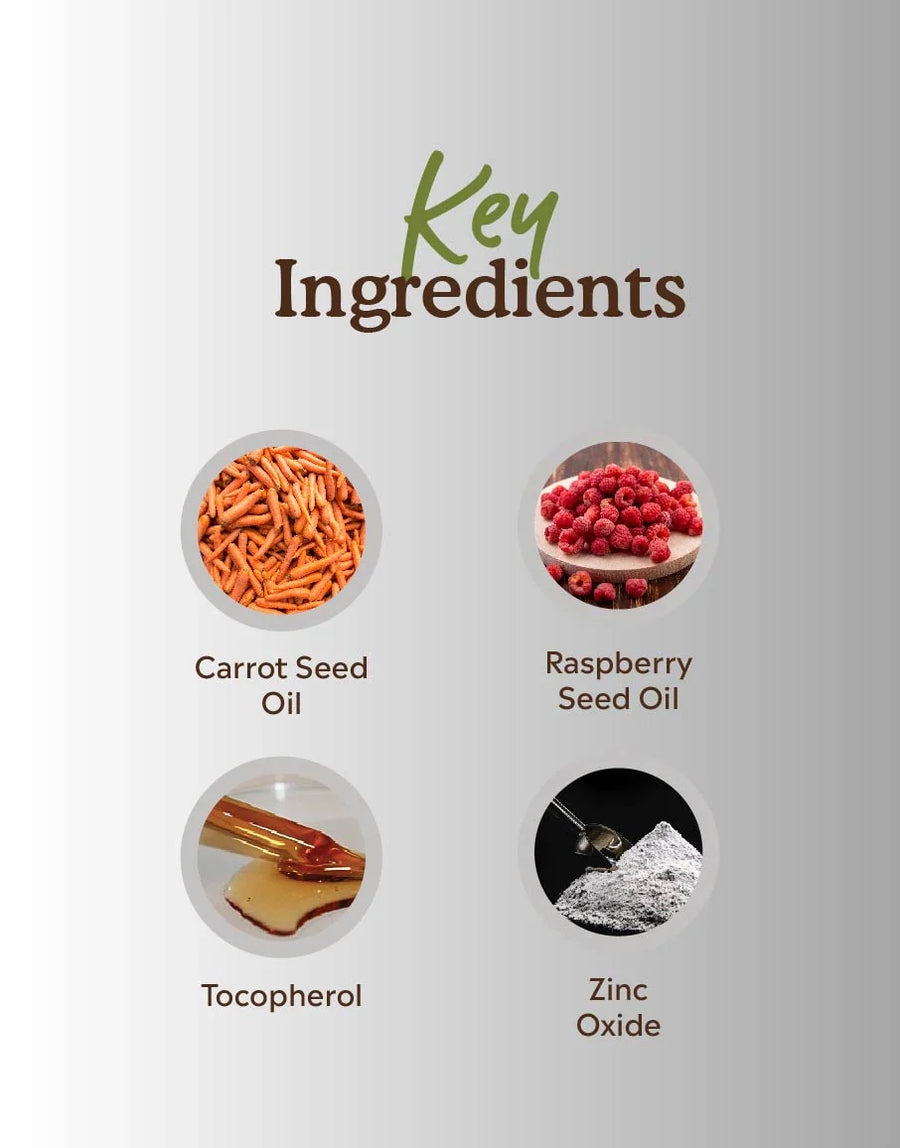 Deyga Sunscreen 50ML – SPF 30 key ingredients: carrot seed oil, raspberry seed oil, tocopherol and zinc oxide