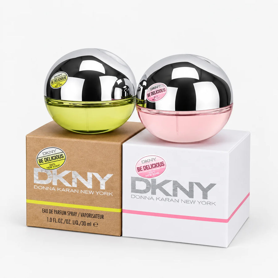 DKNY Be Delicious & Be Delicious Fresh Blossom Eau de Parfum Gift Set 2x30ml – both bottles on top of their boxes