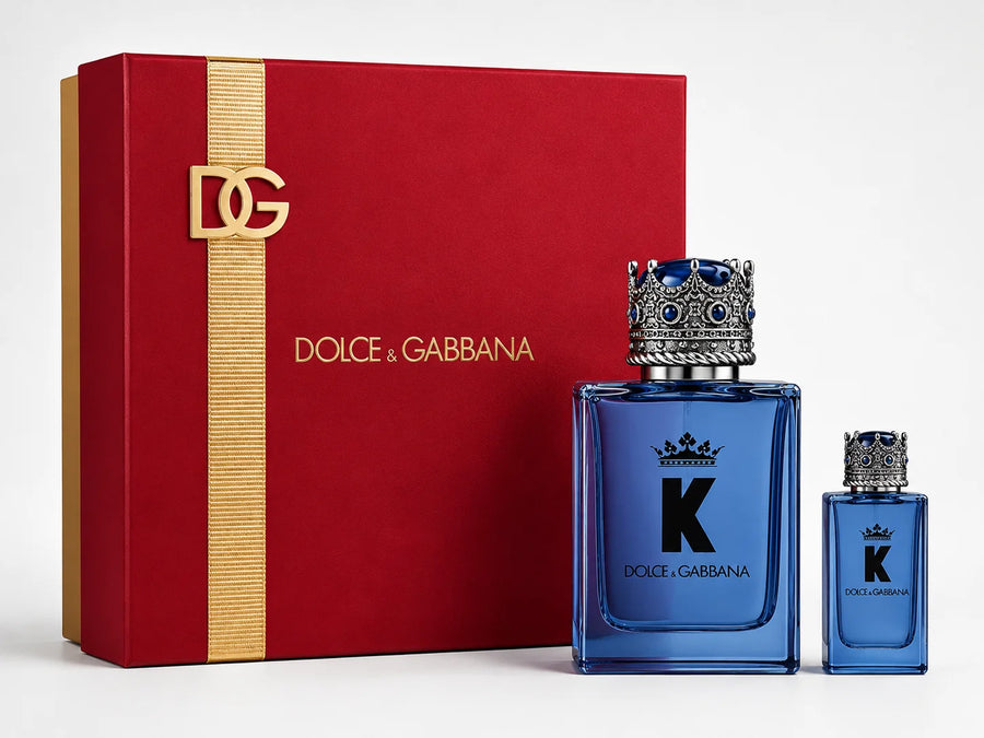 Dolce & Gabbana K Eau de Parfum Gift Set 50ml + 5ml – red gift box with full-size and miniature bottles