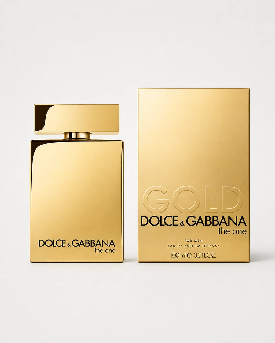 Dolce & Gabbana The One Gold for Men Eau de Parfum Intense 100ml – bottle beside its gold box