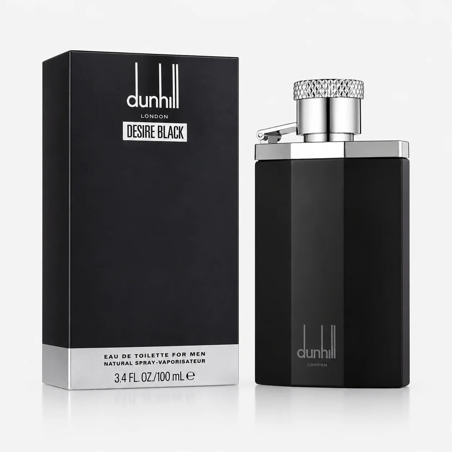 Dunhill Desire Black Eau de Toilette 100ml – bottle beside its black Desire Black box