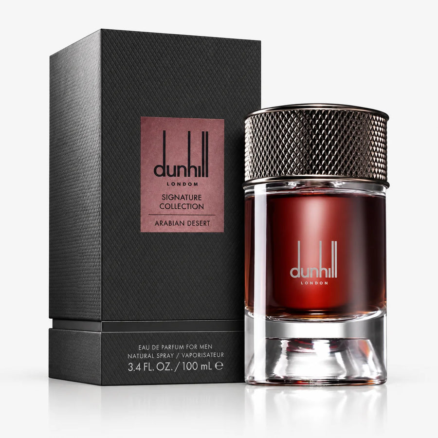 Dunhill Signature Collection Arabian Desert Eau de Parfum 100ml – bottle beside its grey Signature Collection box