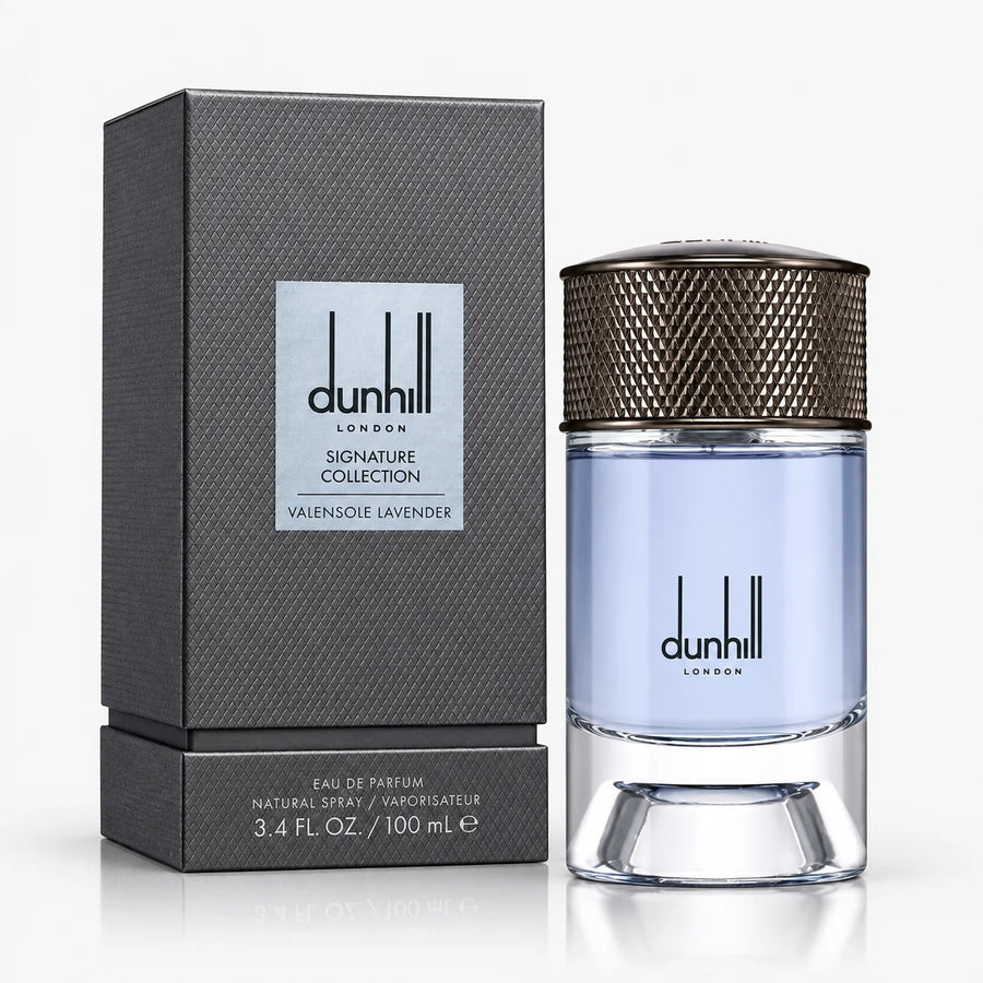 Dunhill Signature Collection Valensole Lavender Eau de Parfum 100ml – bottle beside its grey Signature Collection box