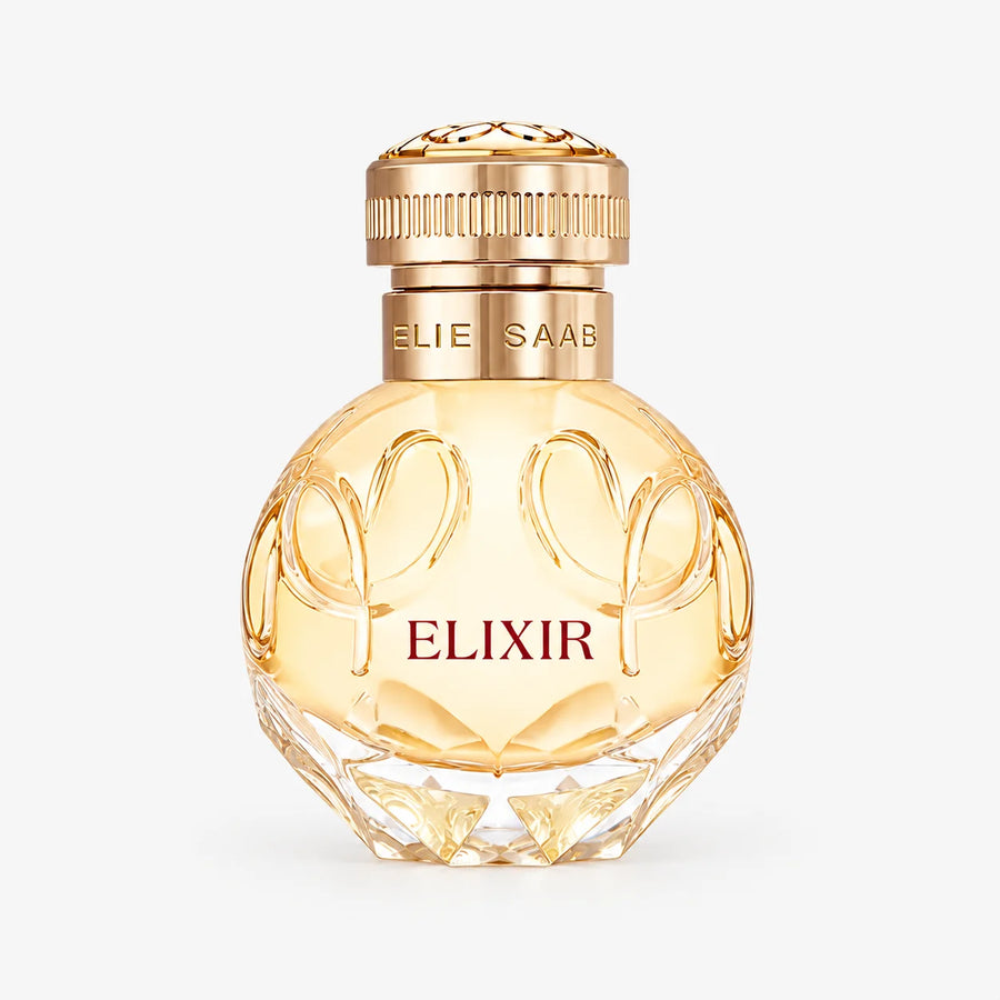 Elie Saab Elixir Eau de Parfum 50ml – round gold-capped bottle, front view