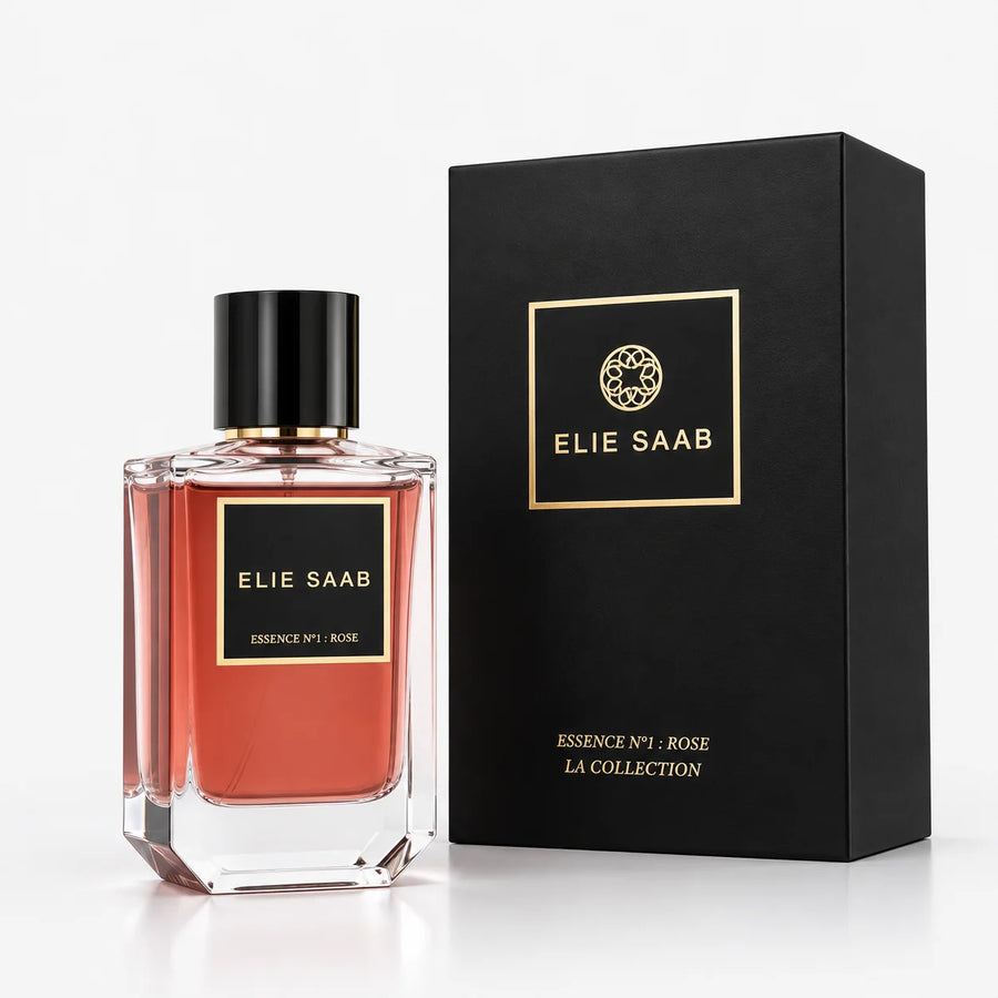 Elie Saab La Collection des Essences No. 1 Rose Eau de Parfum 100ml – bottle and black box on a white background