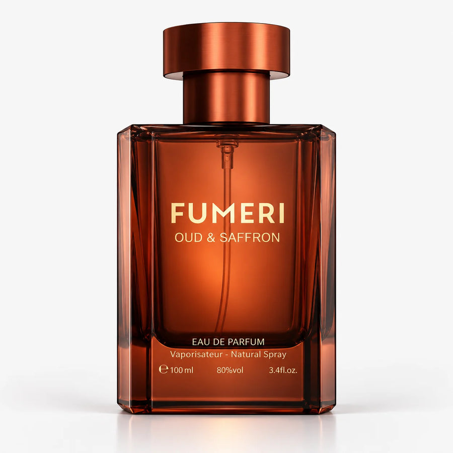 Fumeri Oud Saffron For Men Eau De Parfum 100ML – copper-brown glass bottle, front view