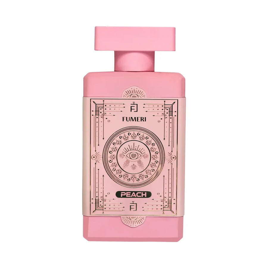 Fumeri Peach Unisex Eau De Parfum 100ML – pink bottle with rose gold detailing, front view