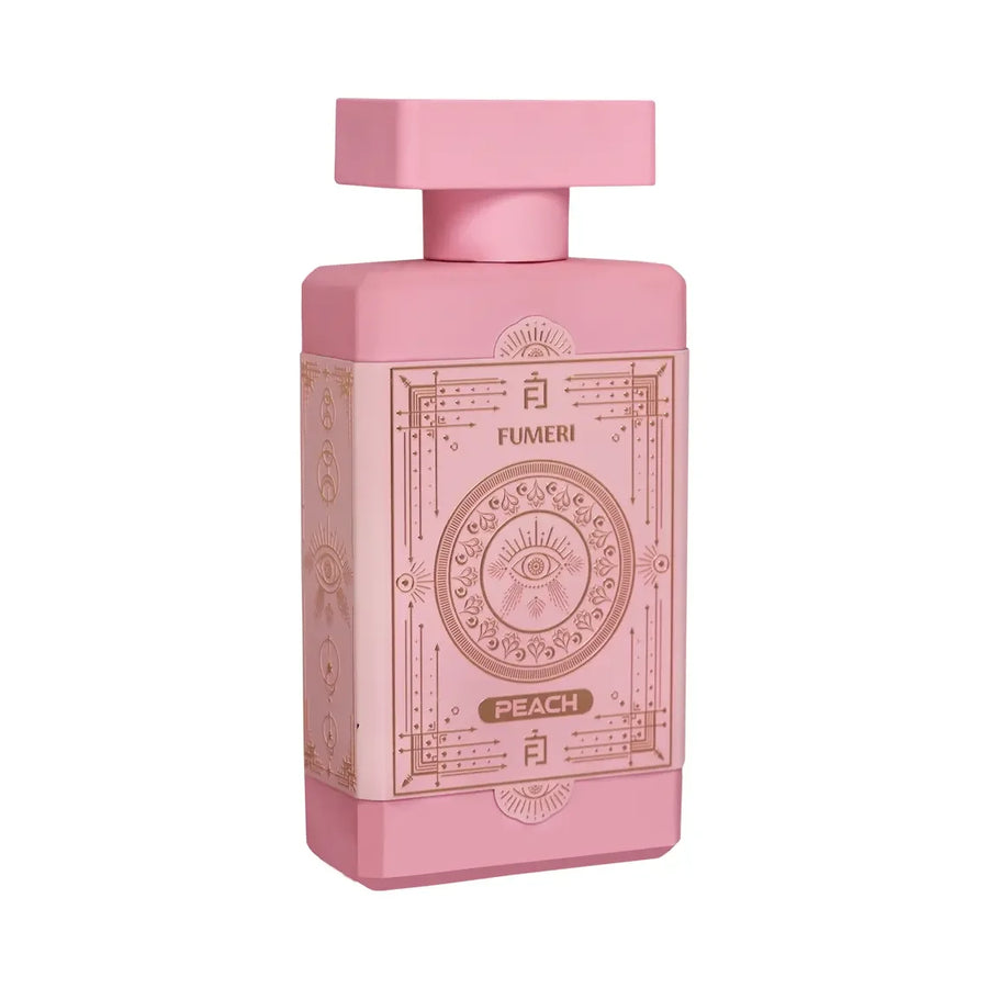 Fumeri Peach Unisex Eau De Parfum 100ML – pink bottle, angled view showing the side