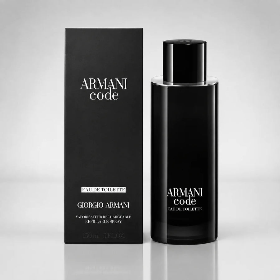 Giorgio Armani Code Eau de Toilette 125ml Refillable – bottle beside its black box