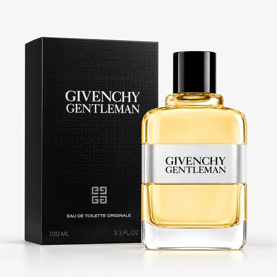 Givenchy Gentleman Originale Eau de Toilette 100ml – bottle beside its black Eau de Toilette Originale box