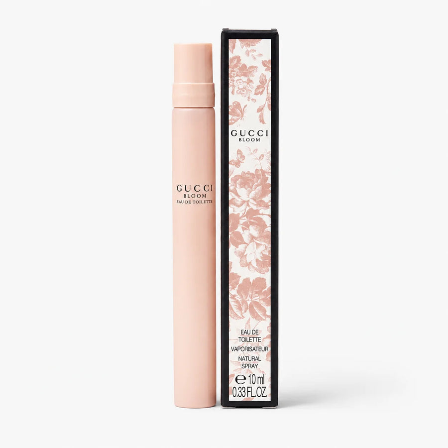 Gucci Bloom Eau de Toilette 10ml Miniature – 10 ml travel spray beside its floral box