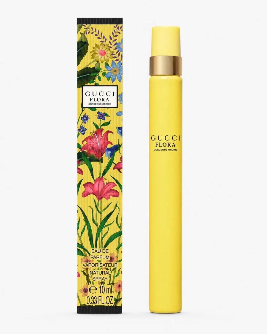 Gucci Flora Gorgeous Orchid Eau de Parfum 10ml Miniature – pen spray beside its floral box