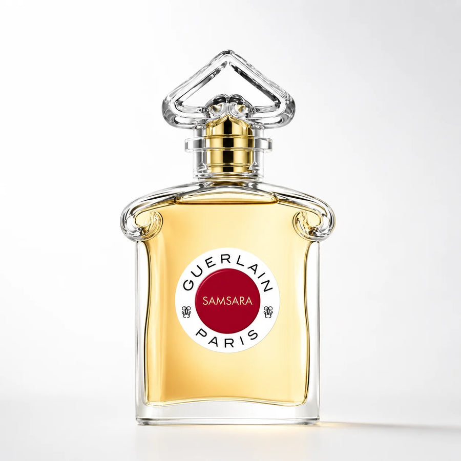Guerlain Samsara Eau de Parfum 75ml – bottle with red label, front view on a light background