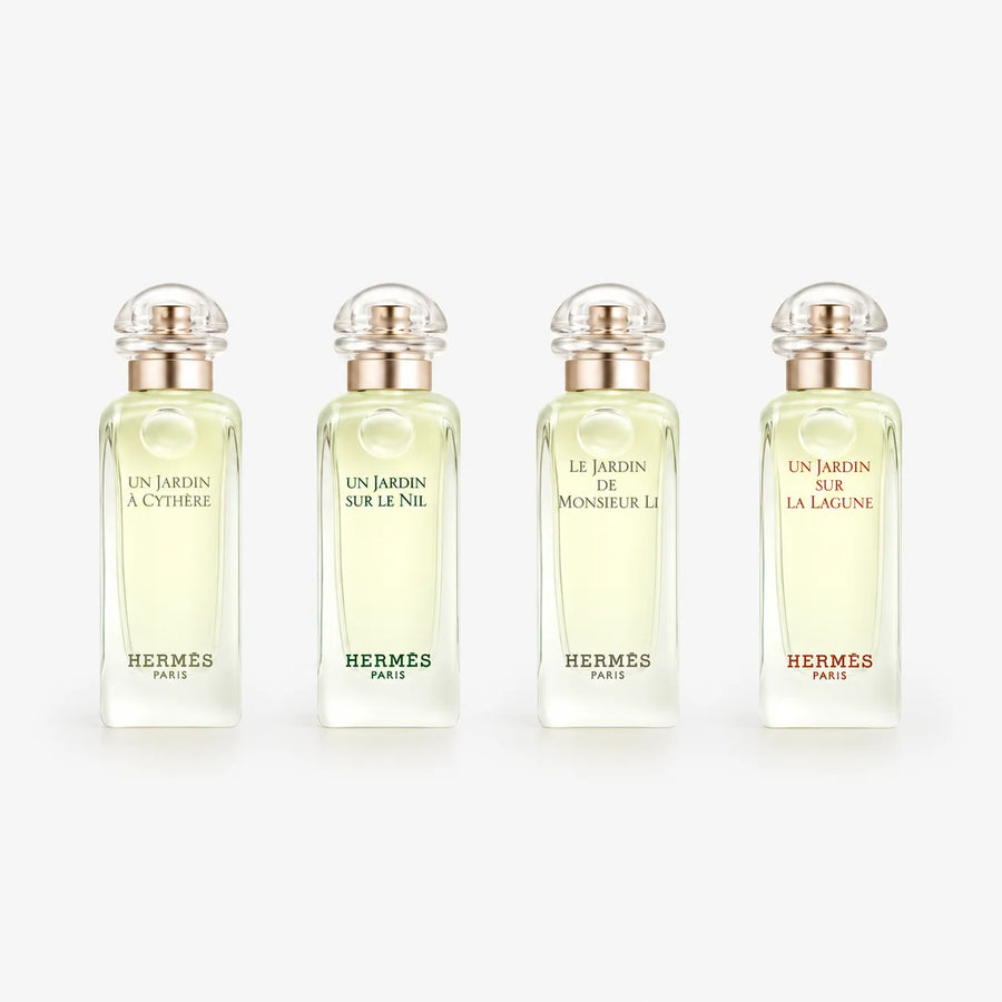 Hermès Miniature EDT Gift Set 4 x 7.5ml Unisex Fragrances – four miniature bottles in a row, front view