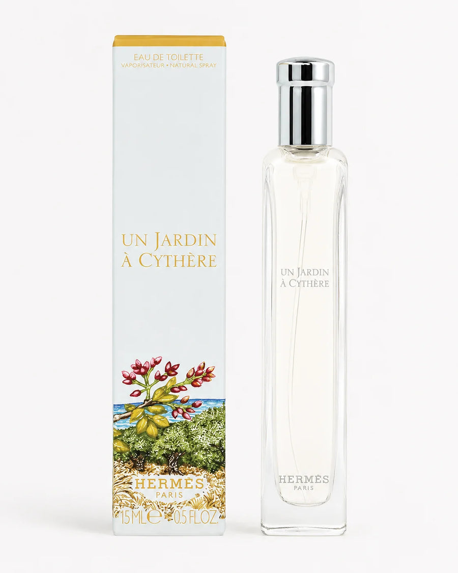 Hermès Un Jardin à Cythère Unisex EDT 15ml Miniature – bottle beside its illustrated gift box