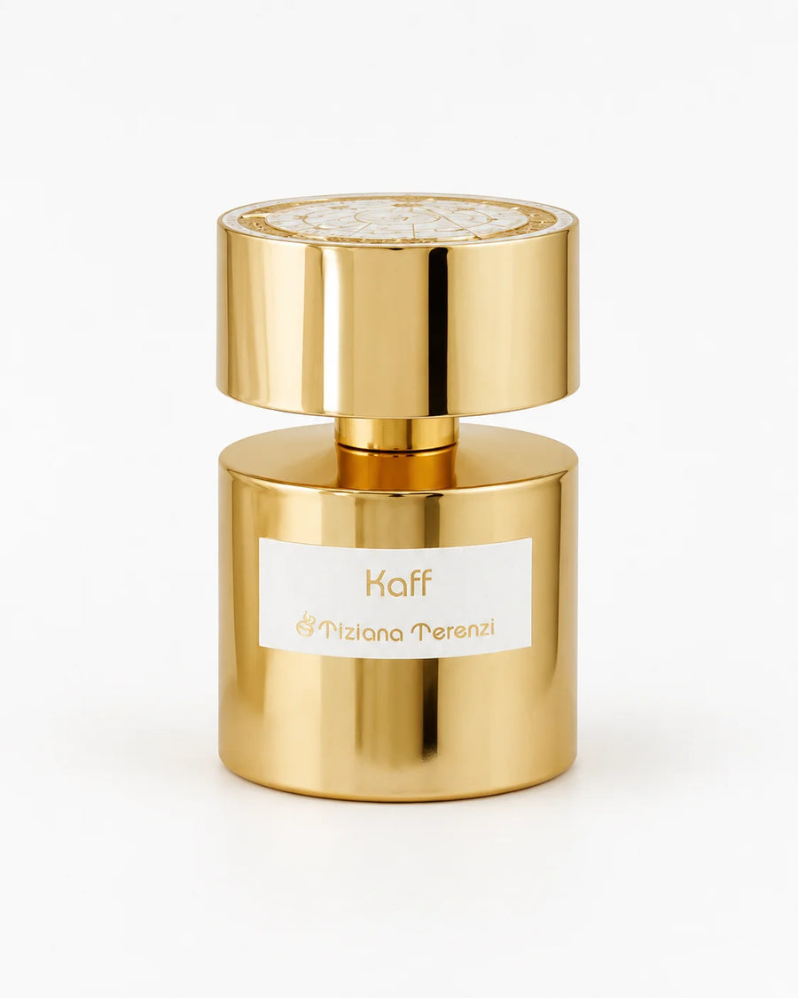 Kaff Extrait de Parfum 100ml – gold bottle with white label, front view