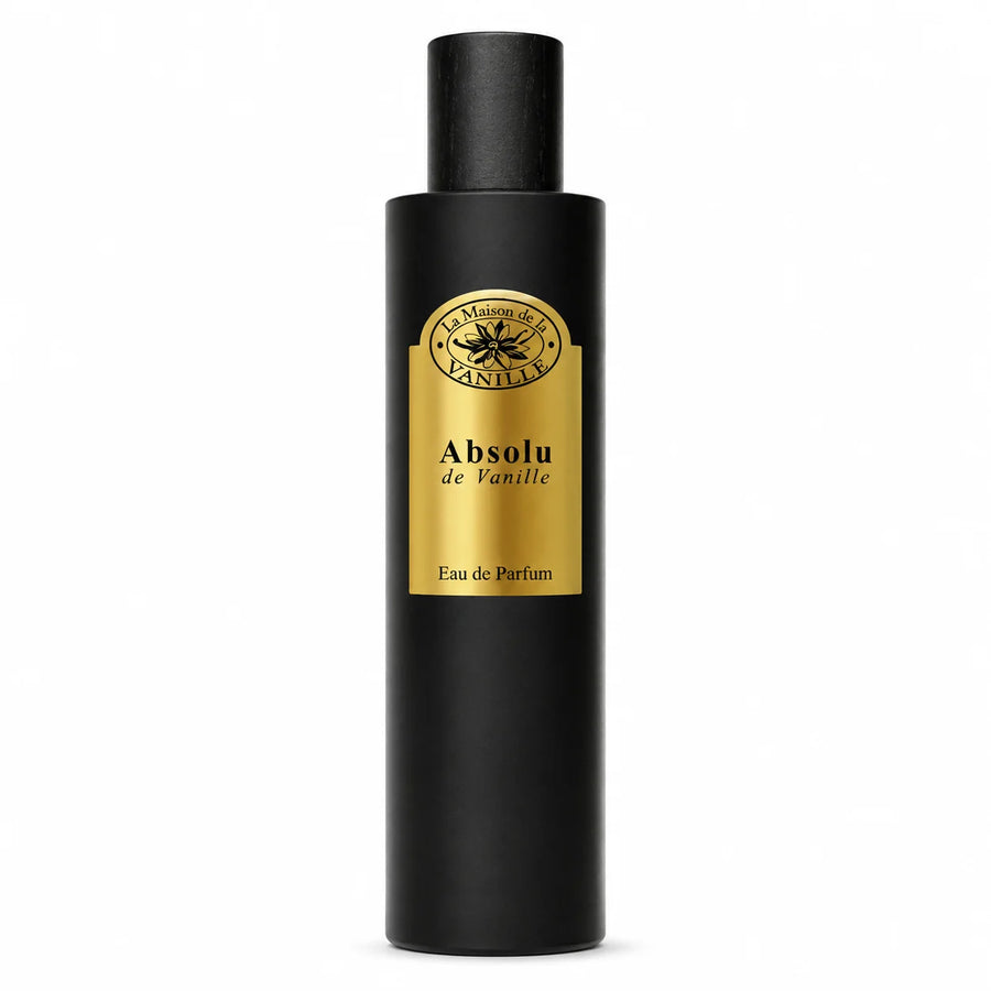 La Maison de la Vanille Absolu de Vanille Eau de Parfum 100ml – black bottle with gold label, front view