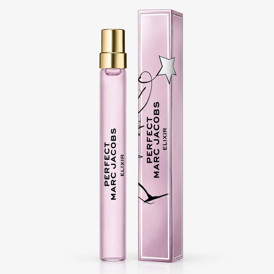 Marc Jacobs Perfect Elixir Eau de Parfum 10ml Miniature – travel spray beside its pink box