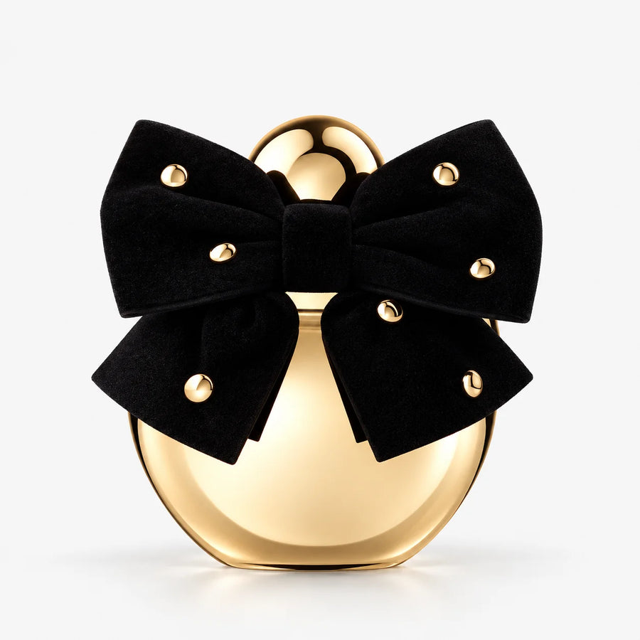 Nina Ricci Nina Precious Gold Eau de Parfum 50ml – gold bottle with black velvet bow, front view