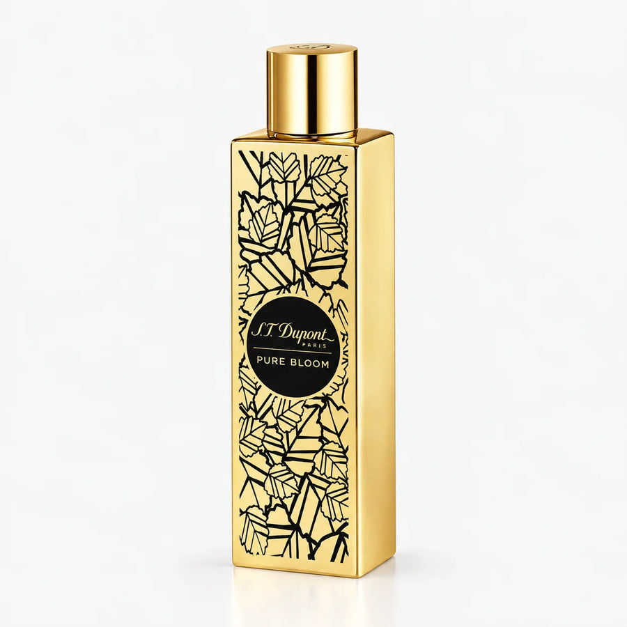 S.T. Dupont Pure Bloom Eau de Parfum 100ml – gold patterned bottle, front view