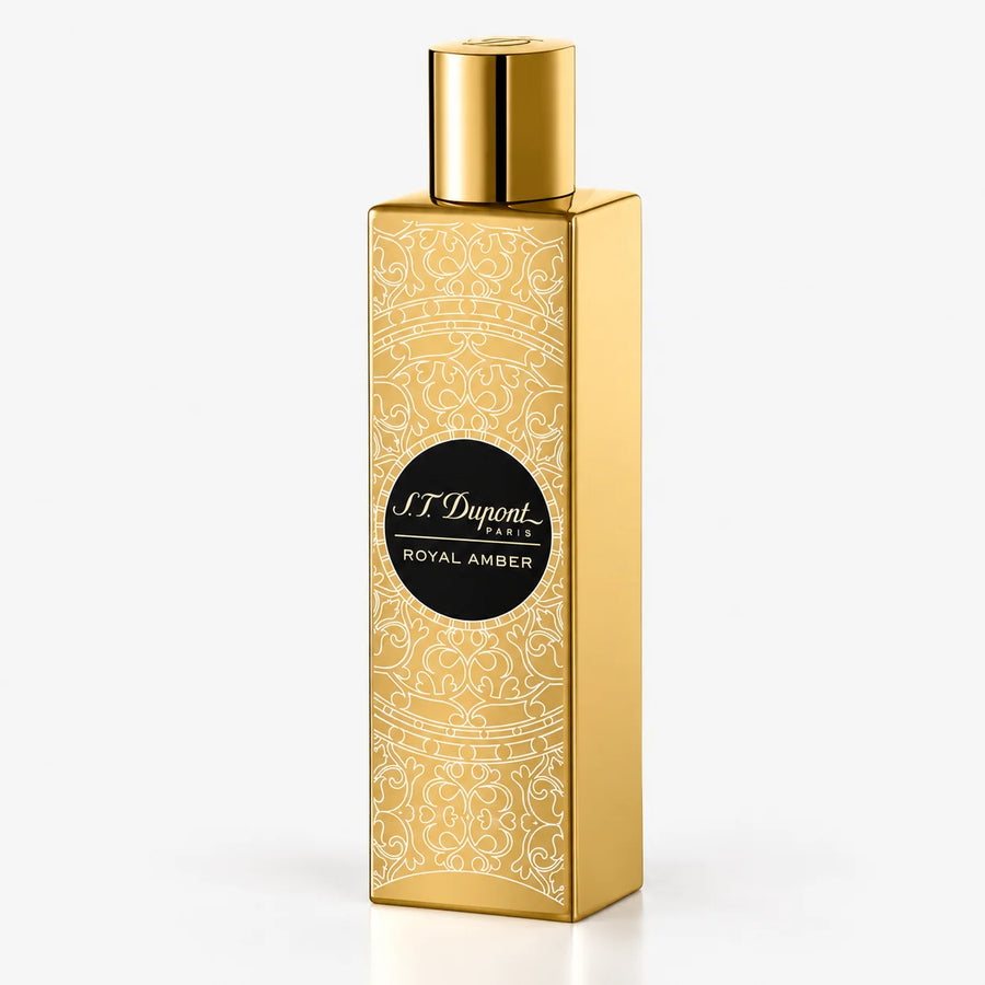 S.T. Dupont Royal Amber Eau de Parfum 100ml – gold engraved bottle, front view