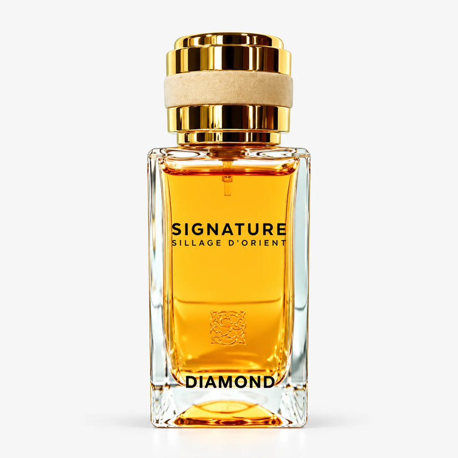 Signature Diamond 100ml +15ml Eau De Parfum Set – amber glass bottle with gold cap, front view