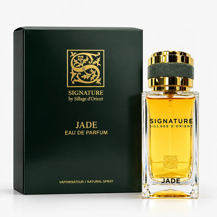 Signature Jade 100ml Edp + 15ml Travel Spray – bottle beside its dark green gift box