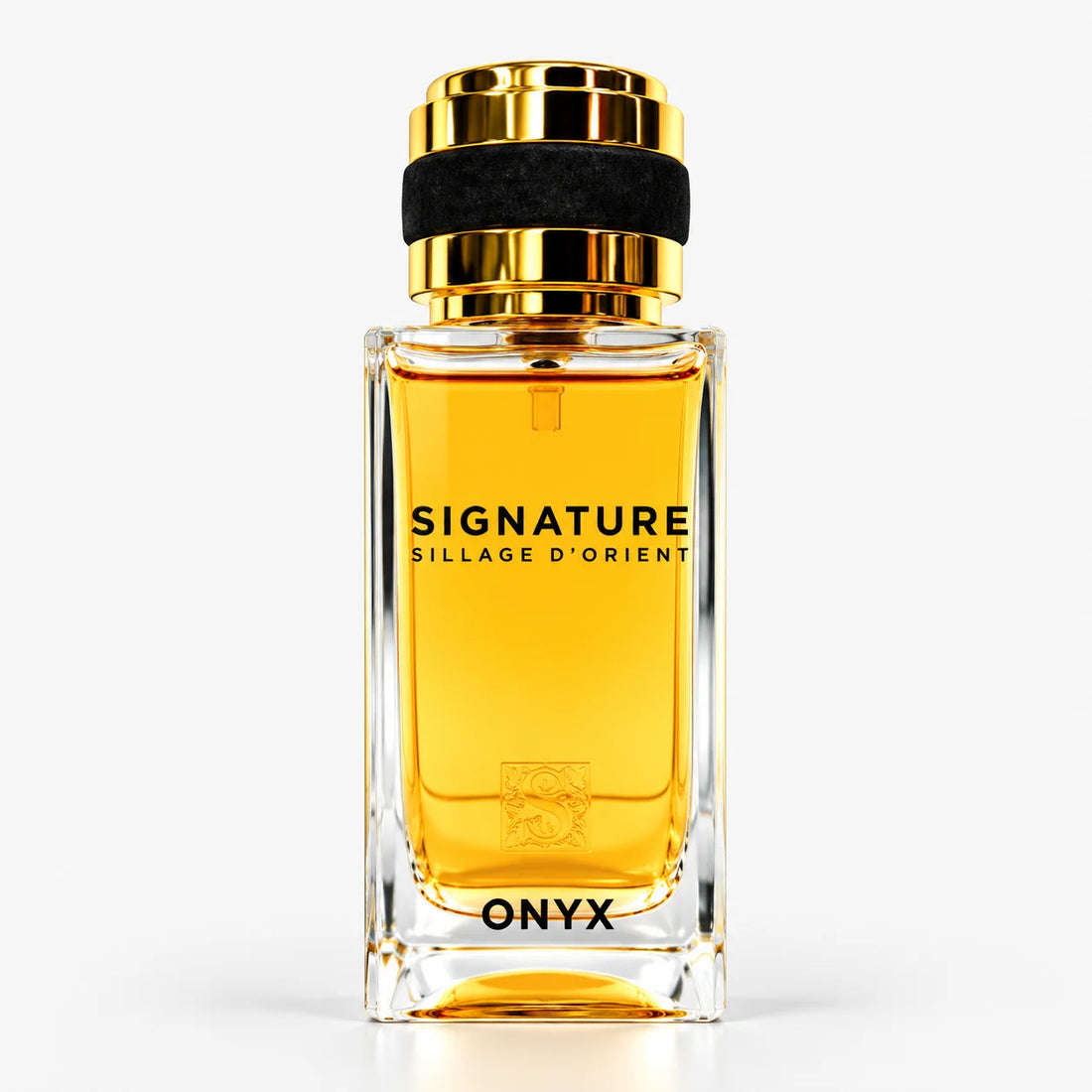 Signature Onyx Eau De Parfum 100ml+15ml+Funnel (UNISEX) – amber glass bottle with black collar, front view