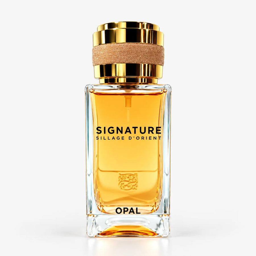 Signature Opal 100ml + 15ml Eau De Parfum – amber glass bottle with tan collar, front view