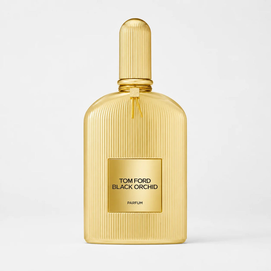 Tom Ford Black Orchid Parfum 100ml Unisex – ribbed gold bottle, front view