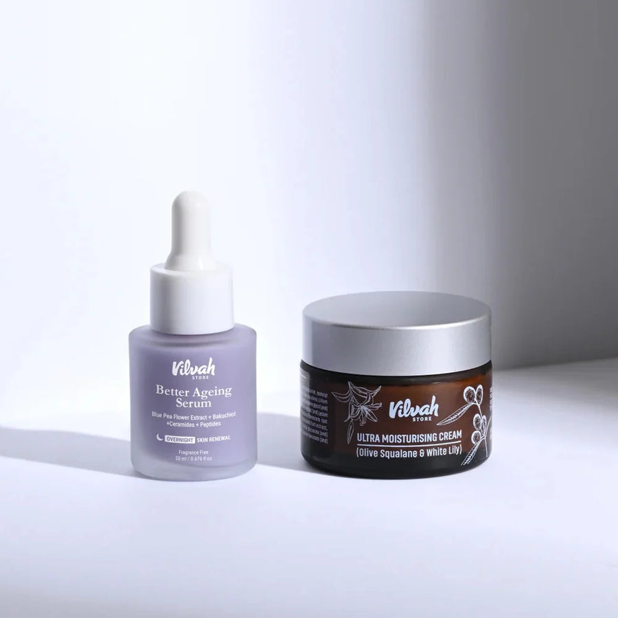 Vilvah Better Ageing Kit – kit contents: Better Ageing Serum and Ultra Moisturising Cream