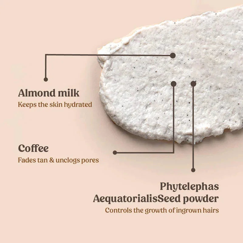 Vilvah Cookie N Cream Body Polish 200ml – ingredients: almond milk, coffee and Phytelephas aequatorialis seed powder