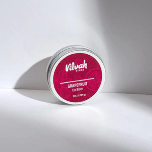 Vilvah Grape Fruit Lip Balm 10g – round pink tin on a white background