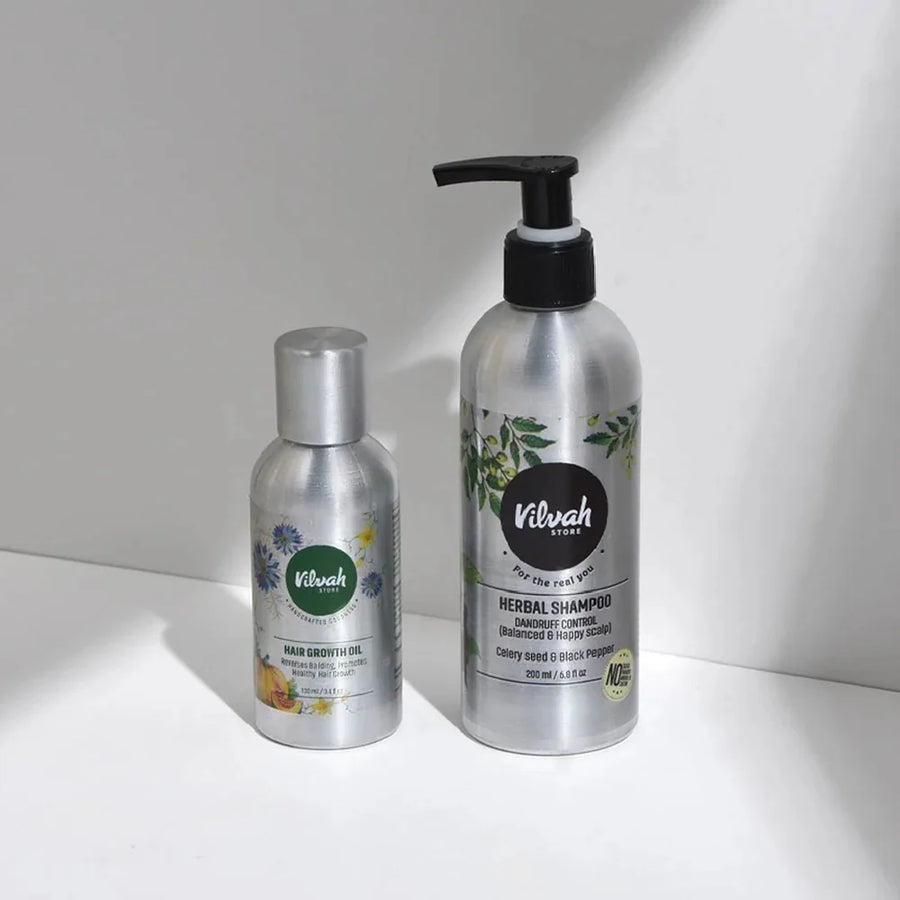 Vilvah Hairfall Control Kit – kit contents: Hair Growth Oil and Herbal Shampoo